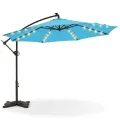 9.7ft Solar LED Cantilever Patio Umbrella with Base & Cover, Light Blue 3