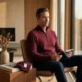 Men's 100% Pure Cashmere Half-Zip Sweater in Wine Red 3