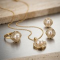 14K Gold Plated Pearl Jewelry Set - Waveform Scalloped Necklace, Ring & Earrings 8