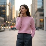 100% Pure Cashmere Soft Pink Women's Crew Neck Pullover thumbnail 2