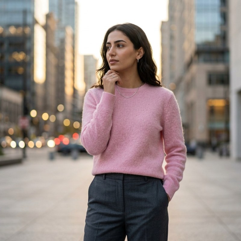100% Pure Cashmere Soft Pink Women's Crew Neck Pullover - Image 2