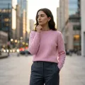 100% Pure Cashmere Soft Pink Women's Crew Neck Pullover 2