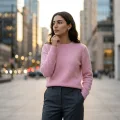 100% Pure Cashmere Soft Pink Women's Crew Neck Pullover 2