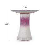 17'' Ceramic Bird Bath, Elegant Rose Ombre Pedestal with Swirl Pattern thumbnail 5