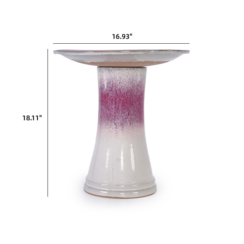 17'' Ceramic Bird Bath, Elegant Rose Ombre Pedestal with Swirl Pattern - Image 5