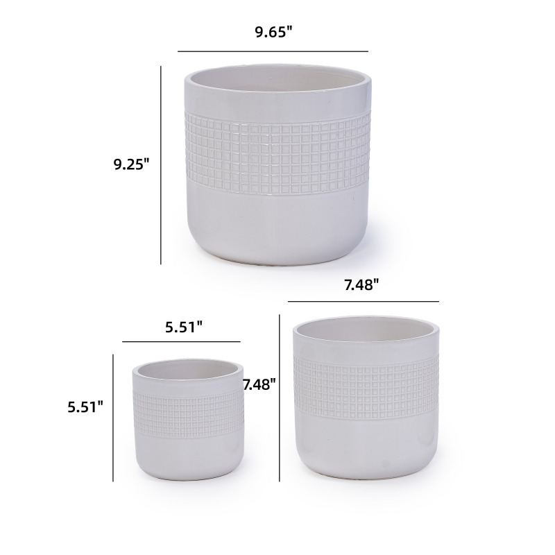 Set of 3 Handmade White Textured Ceramic Planters (5.51"-9.65"), Indoor/Outdoor Pots for Succulents and Herbs - Image 5