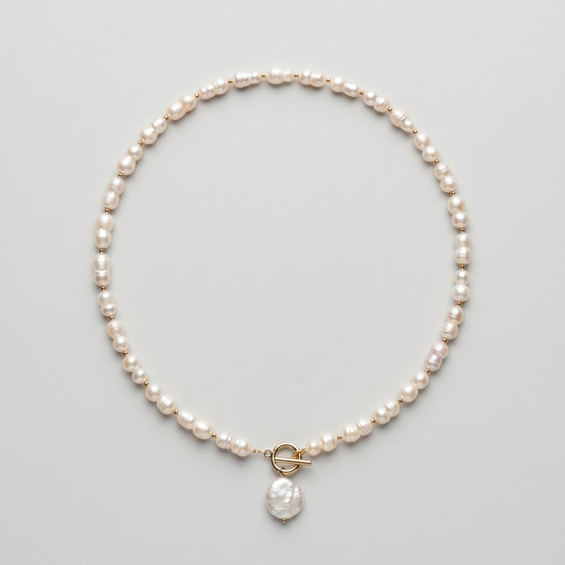 Vintage Baroque Gourd-Shaped Pearl Necklace with Large Irregular Pearl Pendant and OT Toggle Clasp - Image 1