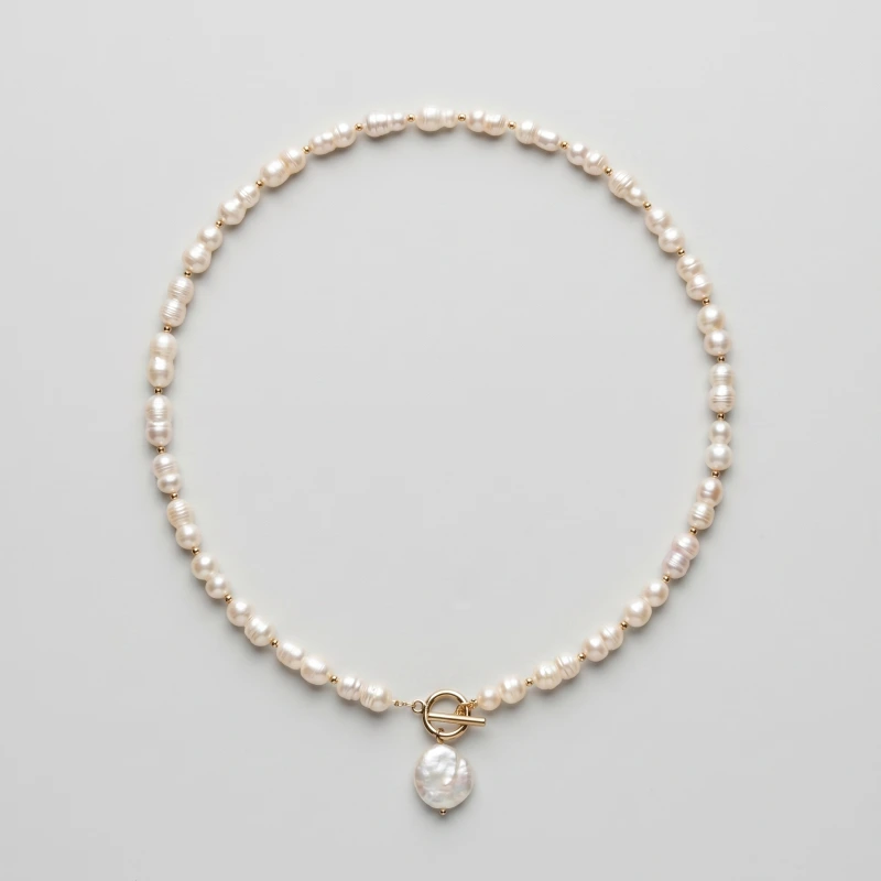Vintage Baroque Gourd-Shaped Pearl Necklace with Large Irregular Pearl Pendant and OT Toggle Clasp - Main Image