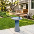 17'' Elegant Ceramic Bird Bath - Blue Ombre Floral Pedestal for Garden 3