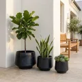 Set of 3 Handmade Black Matte Ceramic Planters - 15/11/9 Inch Modern Pots 3