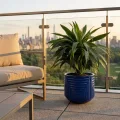 16" Large Round Ceramic Planter with Drainage, Dark Blue Indoor Outdoor Pot 2