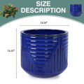 16" Large Round Ceramic Planter with Drainage, Dark Blue Indoor Outdoor Pot 3