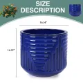 16" Large Round Ceramic Planter with Drainage, Dark Blue Indoor Outdoor Pot 3