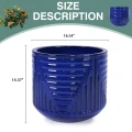 16" Large Round Ceramic Planter with Drainage, Dark Blue Indoor Outdoor Pot 3