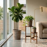 Set of 3 Handmade Taupe Ceramic Planters - 16/13/10 Inch Indoor/Outdoor Pots thumbnail 2