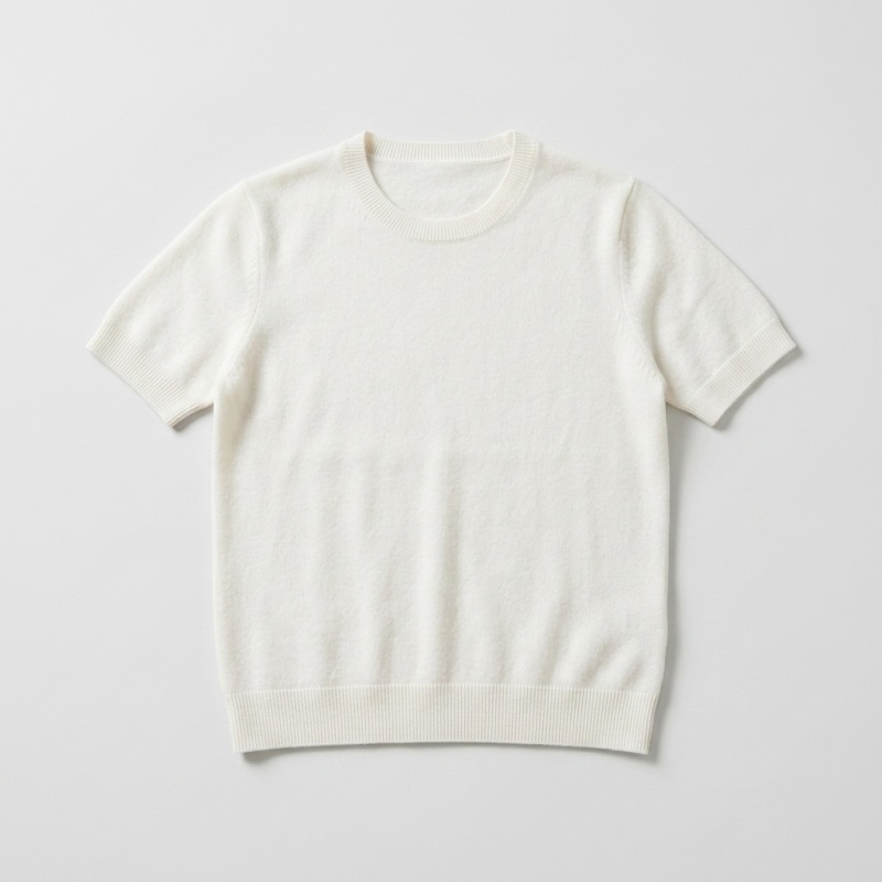Women's 100% Pure Cashmere Short-Sleeve Sweater - Ivory White, Ultra-Light, Soft - Image 6