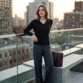 Women's Elegant Silver Lurex V-Neck Pure Cashmere Sweater - Black, Size L, 197g Lightweight 3