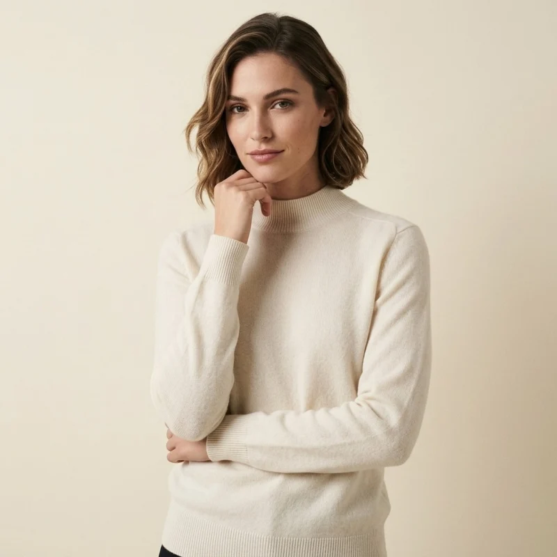 Women's 100% Cashmere Minimalist Mock Neck Sweater - Main Image