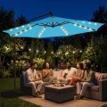 9.7ft Solar LED Cantilever Patio Umbrella with Base & Cover, Light Blue 2