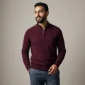 Men's 100% Pure Cashmere Half-Zip Sweater in Wine Red 1