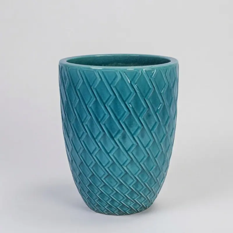 21" Large Teal Ceramic Planter - Handmade Breathable Clay Pot with Drainage - Main Image