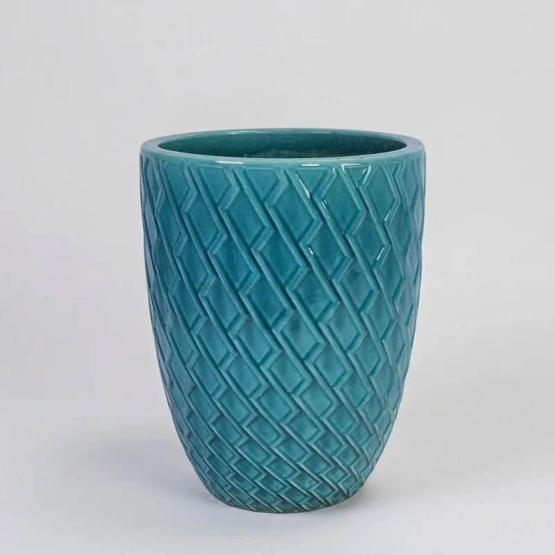 21" Large Teal Ceramic Planter - Handmade Breathable Clay Pot with Drainage - Main Image