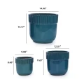 Handmade Teal Ceramic Planter Set of 3 - 15/12/9 Inch Ribbed Glazed Pots 3