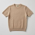 Women's 100% Pure Cashmere Short Sleeve Cable Knit Crew Neck Sweater 6