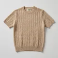 Women's 100% Pure Cashmere Short Sleeve Cable Knit Crew Neck Sweater 6