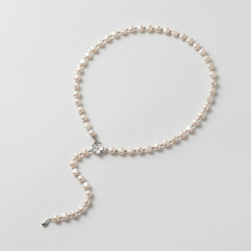 Baroque Irregular Pearl Necklace 8.18-8.10mm, 26in+2.5in, 60 Natural Baroque Pearls, Y-Chain - Image 1