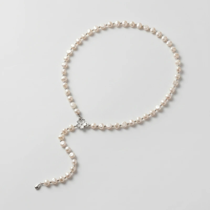 Baroque Irregular Pearl Necklace 8.18-8.10mm, 26in+2.5in, 60 Natural Baroque Pearls, Y-Chain - Main Image