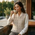 Tatario Women's 100% Pure Cashmere Hollow-Out Floral Knit Vest 3