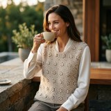 Tatario Women's 100% Pure Cashmere Hollow-Out Floral Knit Vest thumbnail 3