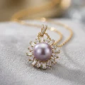 14K Gold Plated Purple Pearl & Crystal Sunburst Pendant Necklace 8