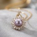 14K Gold Plated Purple Pearl & Crystal Sunburst Pendant Necklace 8