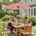 9FT Patio Umbrella with Crank Handle and Push-Button Tilt, Red Striped 1