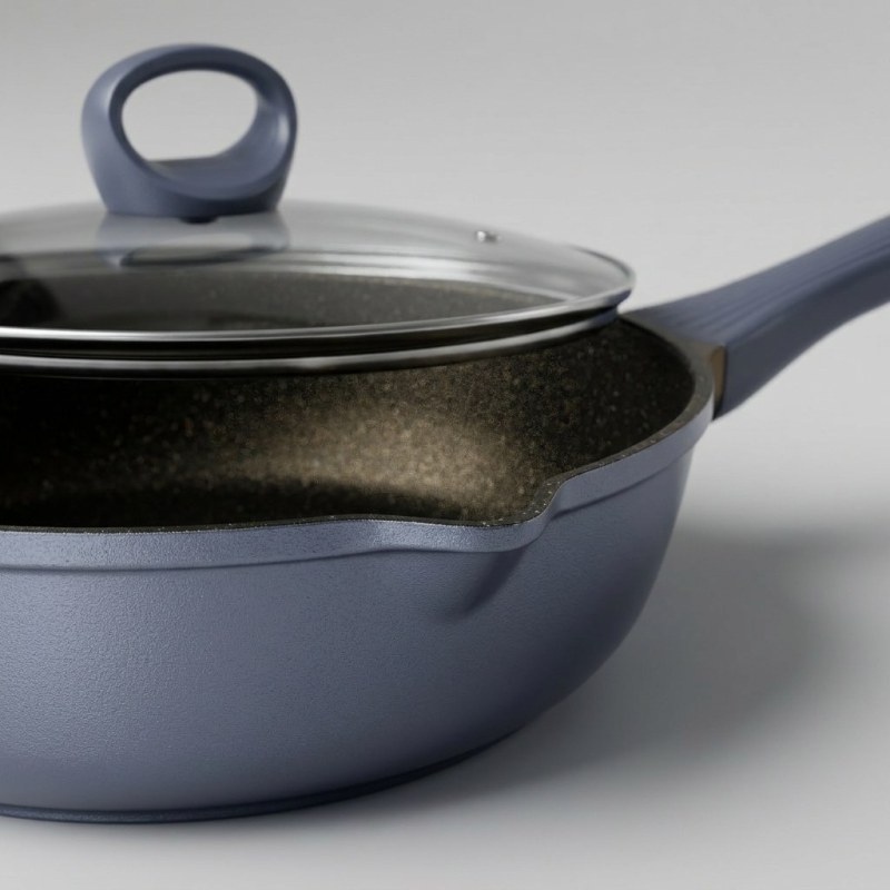 11 inch Premium Die-Cast Non-Stick Frying Pan, Low Smoke & Wear-Resistant, with Tempered Glass Lid, All-Stove Compatible - Image 2