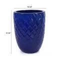 17-Inch Handmade Ceramic Planter - Deep Blue Rhombic Texture Breathable Terracotta Pot 5
