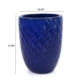 17-Inch Handmade Ceramic Planter - Deep Blue Rhombic Texture Breathable Terracotta Pot 5