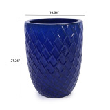 17-Inch Handmade Ceramic Planter - Deep Blue Rhombic Texture Breathable Terracotta Pot thumbnail 5