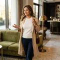 Women's 100% Pure Cashmere Short-Sleeve Sweater - Ivory White, Ultra-Light, Soft 4