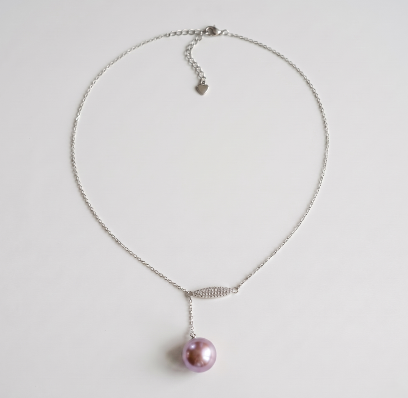 Mauve Freshwater Pearl Necklace, 12.18mm, 20in - Image 1