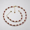 Natural Pearl & Red Agate 14K Gold Plated Necklace and Bracelet Jewelry Set 1