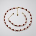 Natural Pearl & Red Agate 14K Gold Plated Necklace and Bracelet Jewelry Set 1