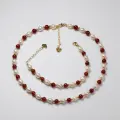 Natural Pearl & Red Agate 14K Gold Plated Necklace and Bracelet Jewelry Set 1