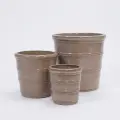 Set of 3 Handmade Taupe Ceramic Planters - 16/13/10 Inch Indoor/Outdoor Pots 1