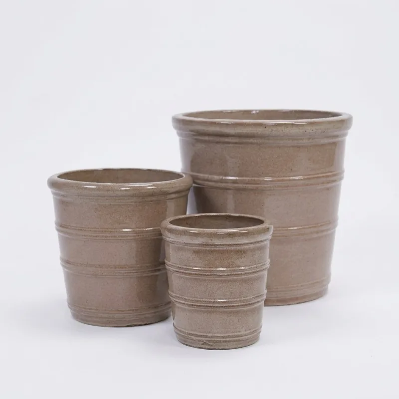 Set of 3 Handmade Taupe Ceramic Planters - 16/13/10 Inch Indoor/Outdoor Pots - Main Image