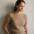 Women's 100% Pure Cashmere Classic Cable Knit Short-Sleeve Sweater 1