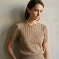 Women's 100% Pure Cashmere Classic Cable Knit Short-Sleeve Sweater 1