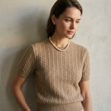 Women's 100% Pure Cashmere Classic Cable Knit Short-Sleeve Sweater thumbnail 1